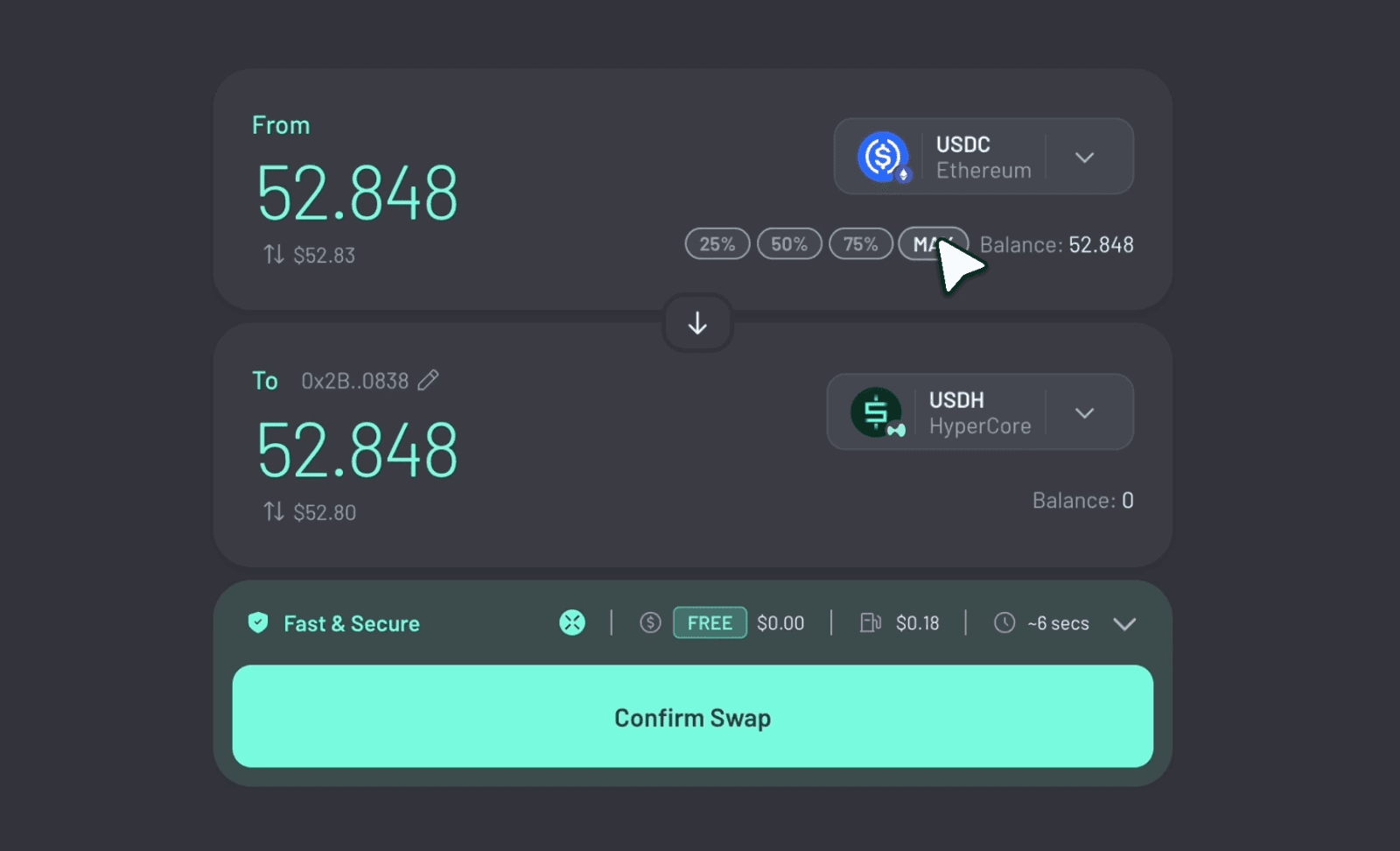 bridge-to-hyperliquid-for-free-with-across-protocol-step-5 Step 5: Enter the amount of USDC you want to bridge.